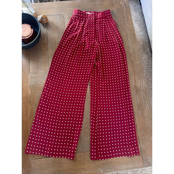 Zimmerman Polka Dot Wide Leg Pants in Maroon Size 0 - Picture 1 of 11